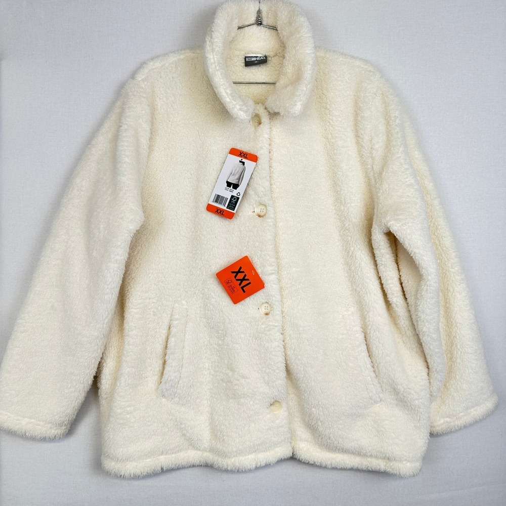 32 Degrees Heat Sherpa Fleece‎ Jacket Button Cream Women's XXL